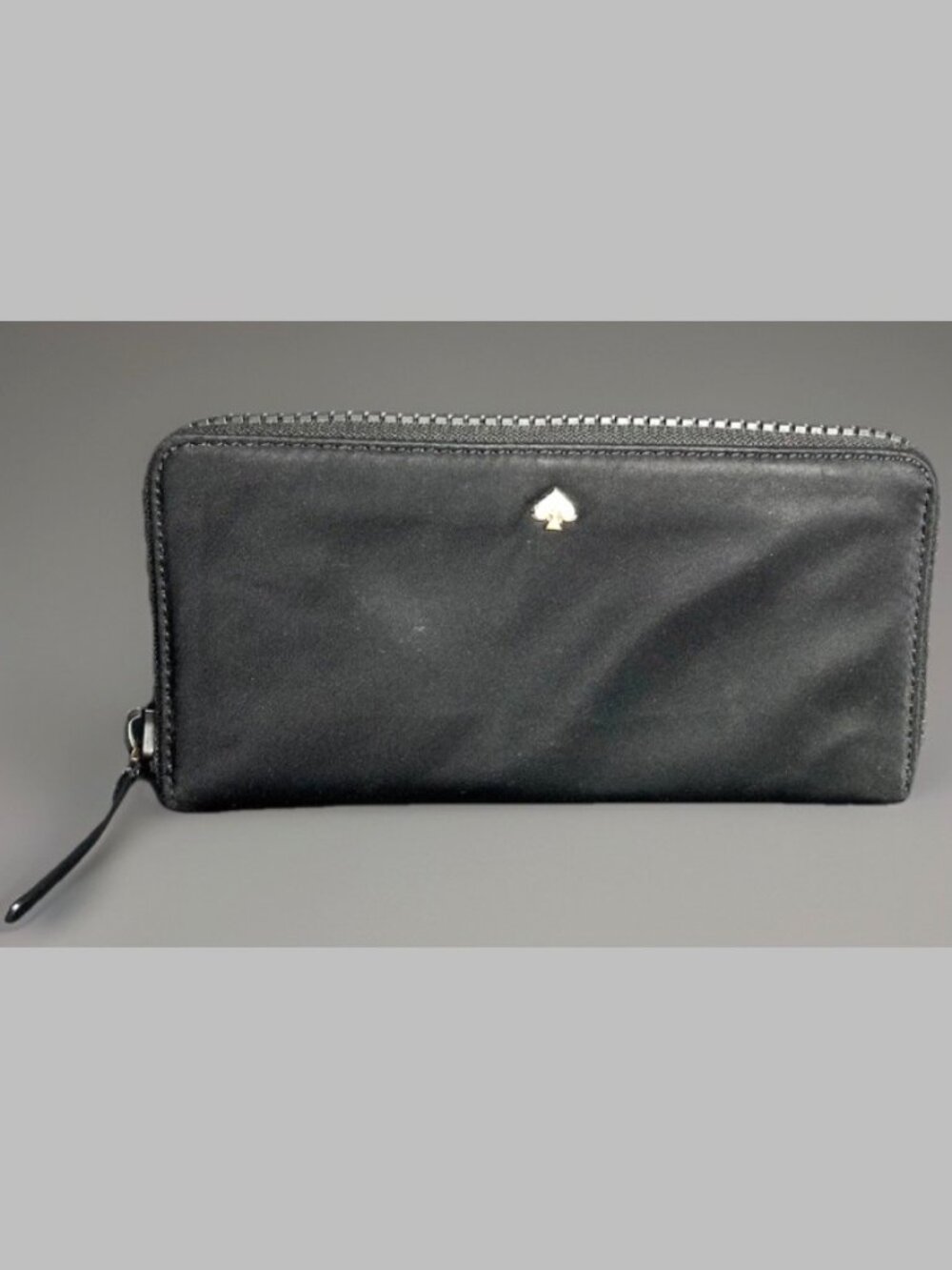 Kate Spade Black Nylon Zip Around Wallet Organizer Continental Gold Spade Logo